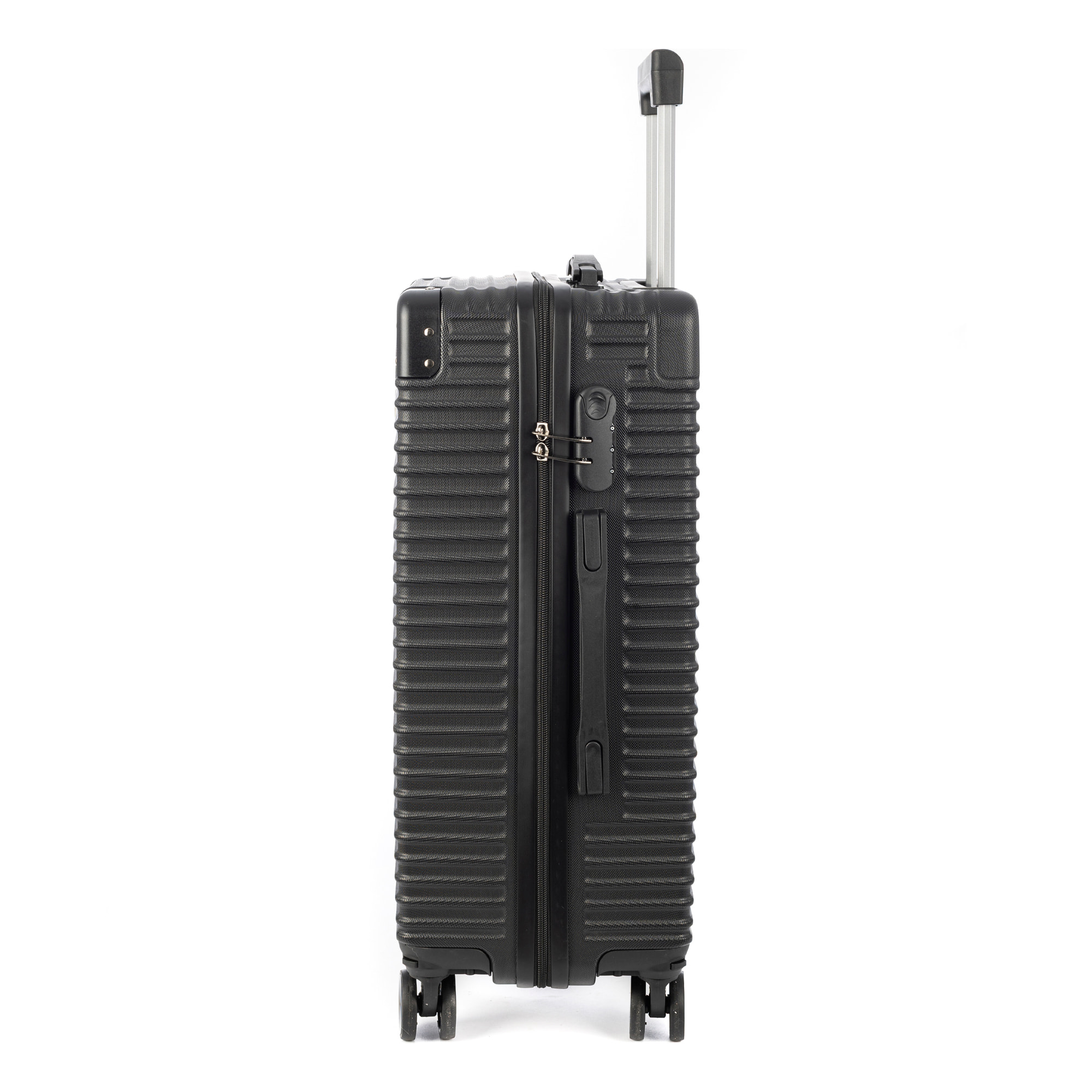 DAM Valigia media trolley rigida ultraleggera, in ABS ad alta resistenza con angoli rinforzati. Chiusura numerica e 4 ruote doppie estraibili e girevoli a 360°. 46x27x70 Cm. Colore: Nero