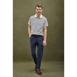 Polo a righe ecrù e blu marino con logo ricamato Rigby Go