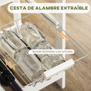 Set de Mesa de Bar con 1 Cajón 2 Estantes Cesta Extraíble y Botellero Juego de Muebles con Mesa Alta de 119x38,5x88,5 cm y 2 Taburetes de 29x29x55 cm para Comedor Cocina Blanco