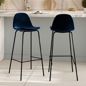 Lot de 2 chaises de bar en velours bleu foncé 75 cm - Henrik
