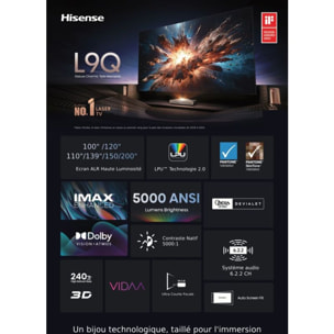 Vidéoprojecteur home cinéma HISENSE L9Q 2025 - 4K Ultra HD Triple Laser - 5000 lumens - Ultra Courte Focale