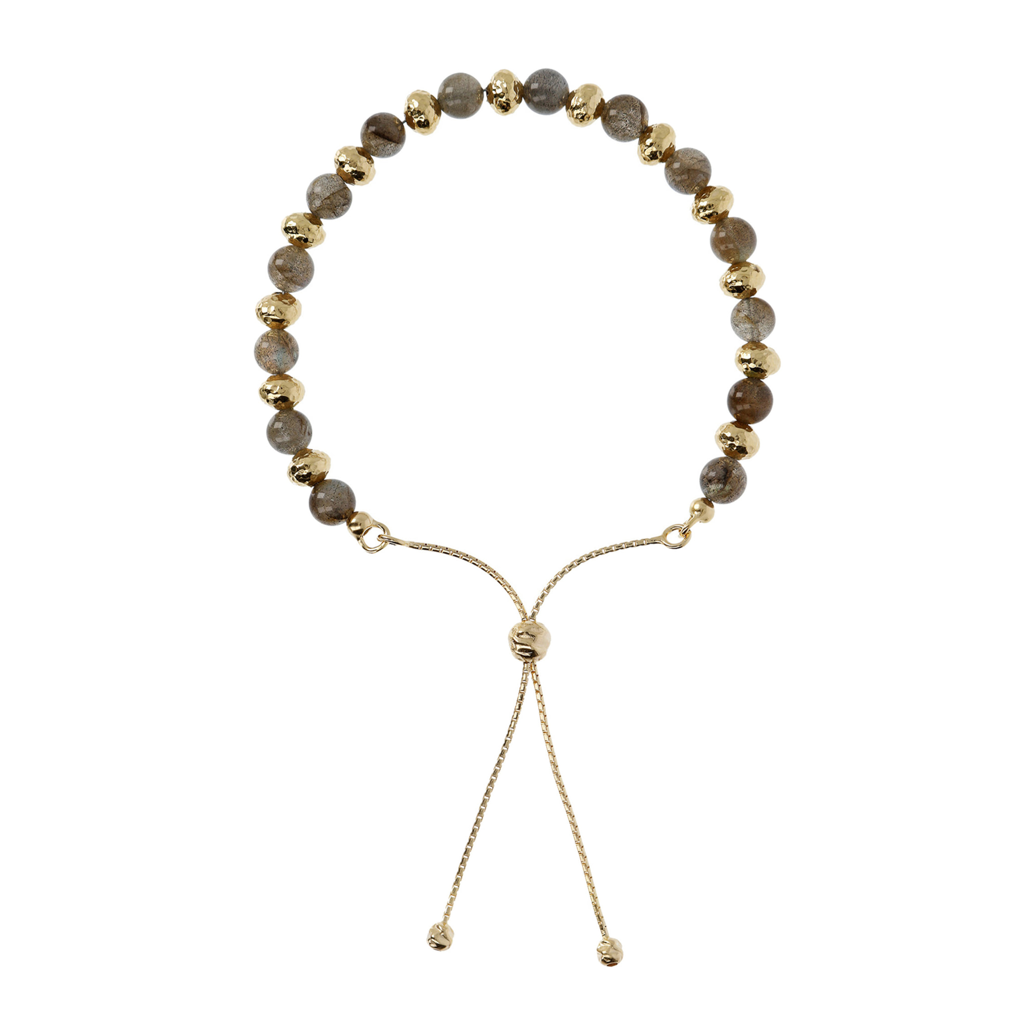 Bracciale con Sfere Golden Martellate e Pietra Naturale Labradorite