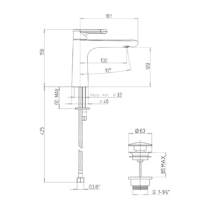 Mitigeur lavabo bec bas PAINI Stone chromé avec vidage clic clac