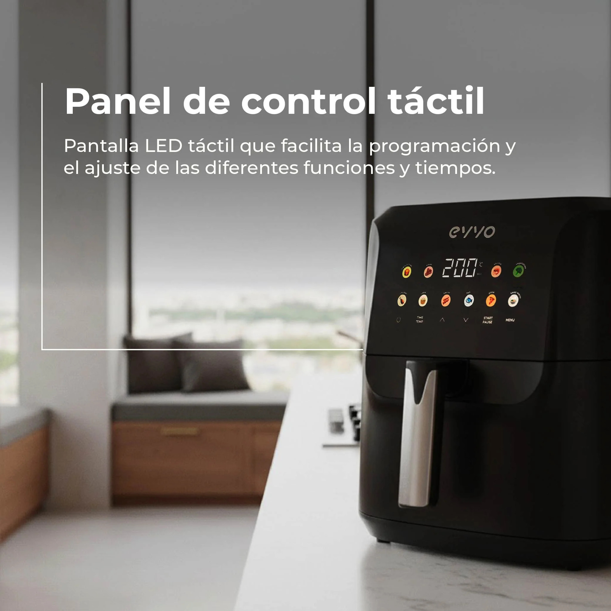 Freidora sin aceite EVVO Tasty Fryer Advance 6L, capacidad 6 l, hasta 200ºC, 1700W, panel táctil, doble resistencia