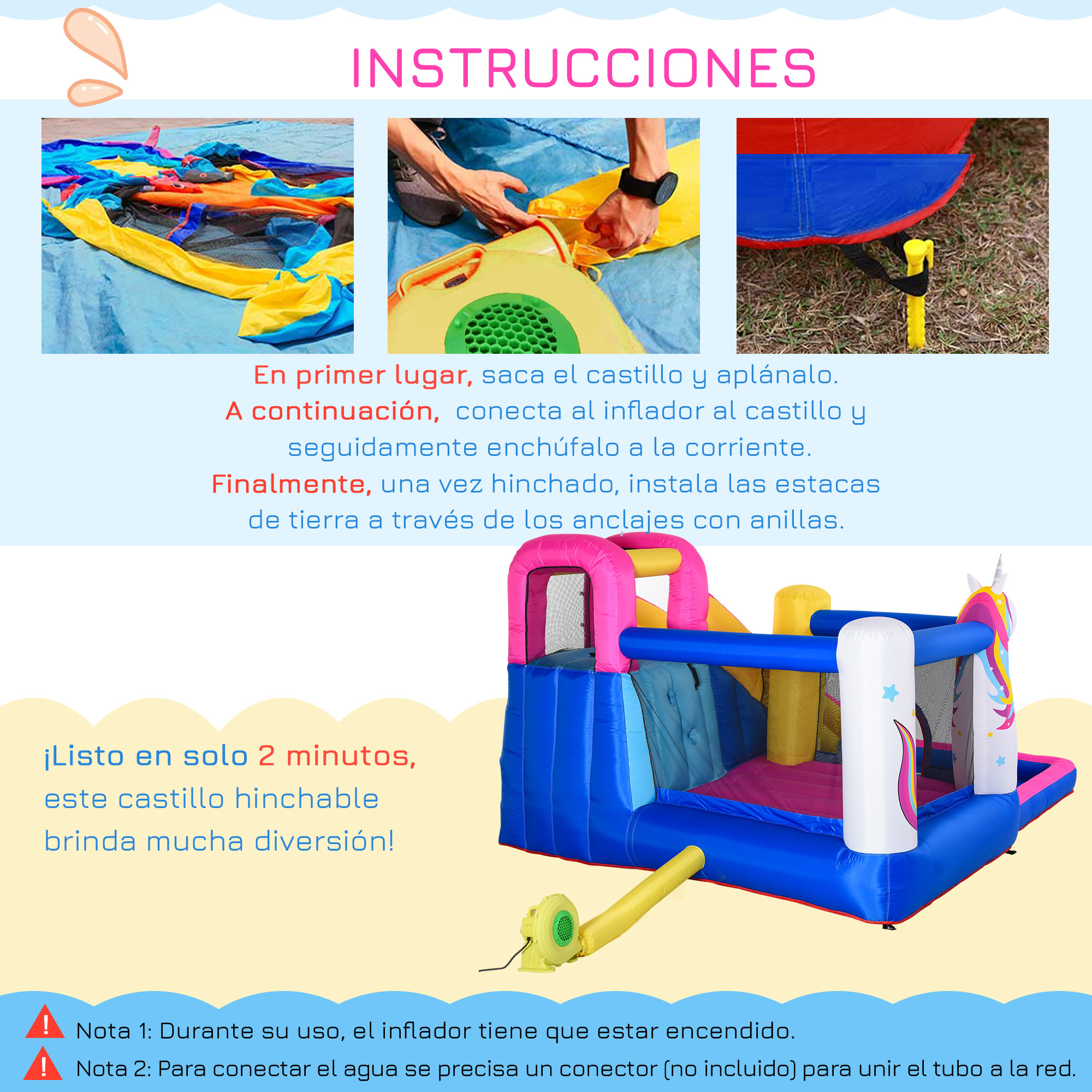 Castillo Hinchable Infantil con Tobogán Piscina Cama de Salto Inflador y Bolsa de Transporte 360x305x210 cm Multicolor
