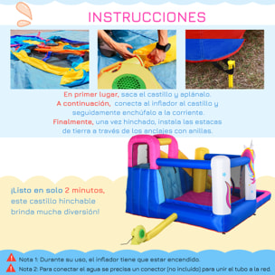 Castillo Hinchable Infantil con Tobogán Piscina Cama de Salto Inflador y Bolsa de Transporte 360x305x210 cm Multicolor