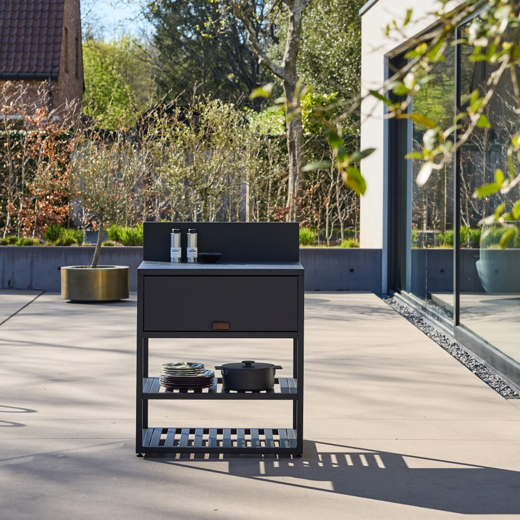 Module de cuisine extérieure acier 1 armoire 2 étagères L80cm THIRA