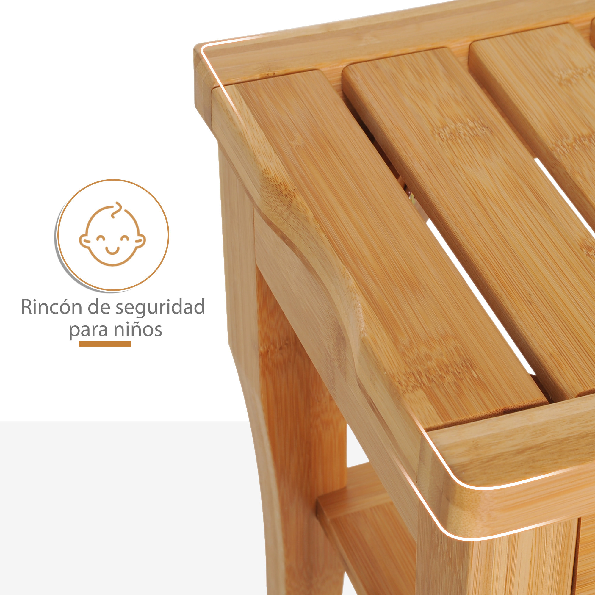 Taburete de Baño de Bambú con Estante de Almacenamiento Banco de Baño Antideslizante Impermeable y Robusta Taburete de Ducha para Hogar Salón Dormitorio SPA 47,5x26x44,5 cm Natural