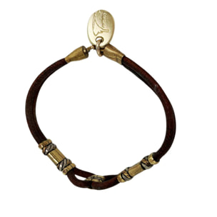 Pulsera cuero latón y cobre enlazado artesanal únicas