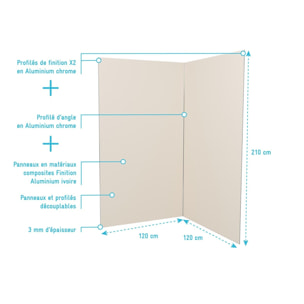 Pack 2 Panneaux Muraux en Aluminium Ivoire 120x210 cm + Profilés Chrome
