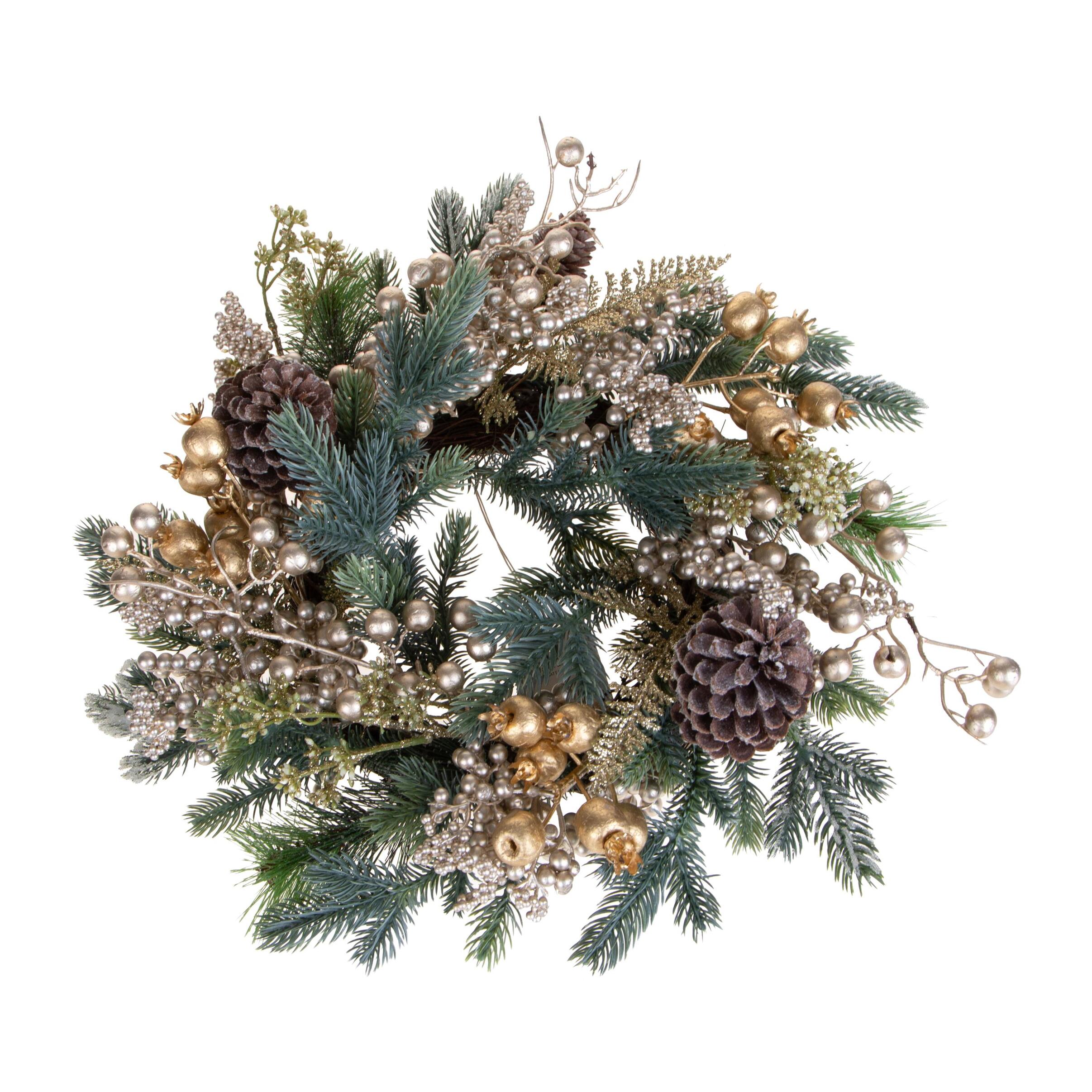 Corona con abete ilex e pigne - Pezzi 1 - ORO - Bianchi Dino SpA