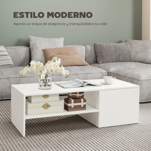 Mesa de Centro con Tablero Deslizante, Mesa baja para Salón Moderna con Compartimento Oculto, Estante Abierto, Mesa de Café para Comedor, Oficina, 110x52x36 cm, Blanco