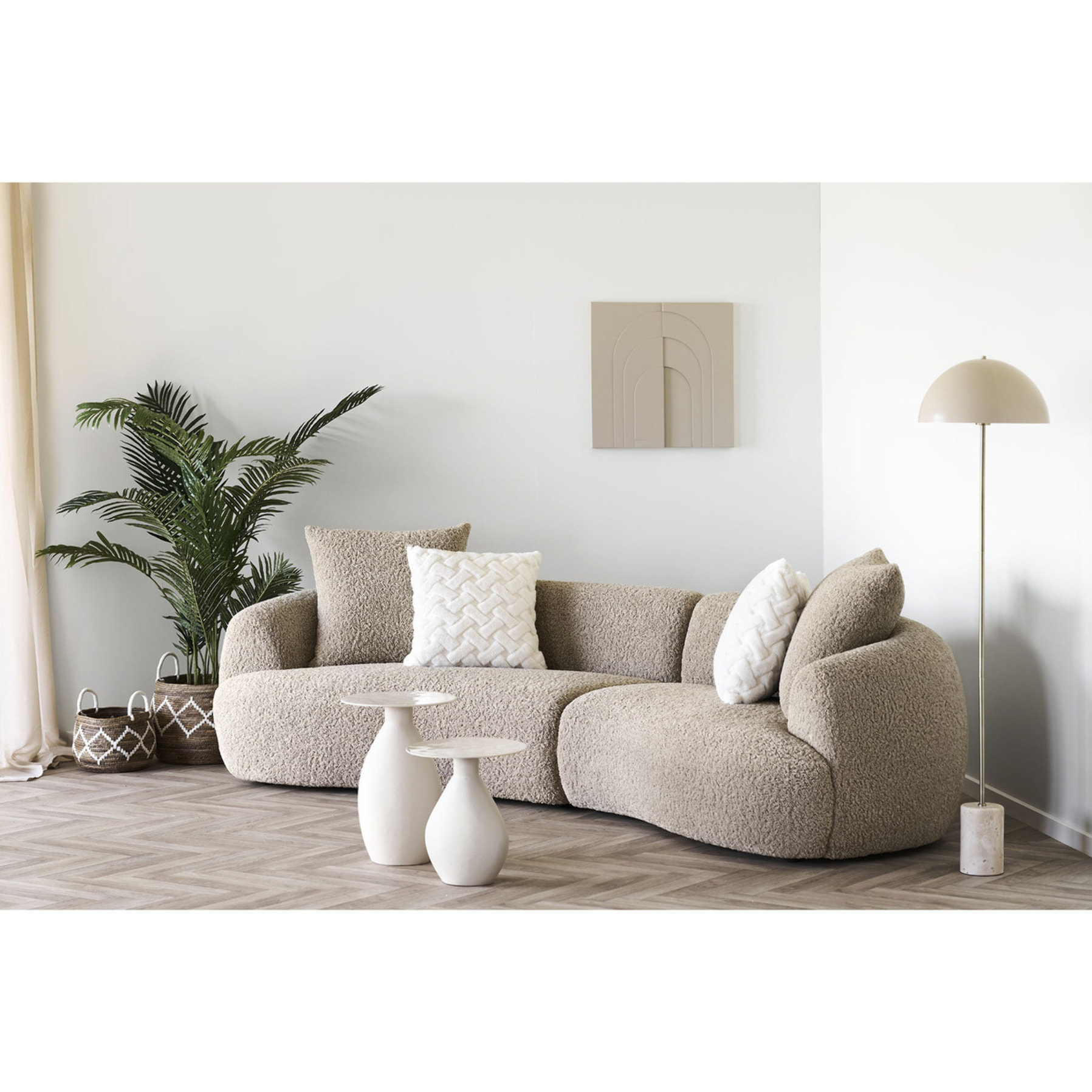 Set 2 cesti Altea in foglia di banana naturale e bianco off-white