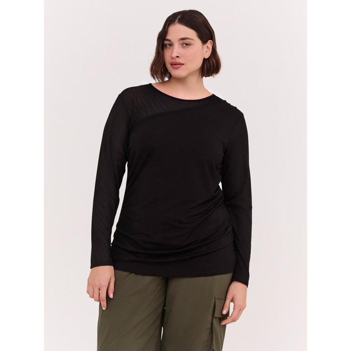 Fiorella Rubino - T-shirt con inserto in tulle - Nero