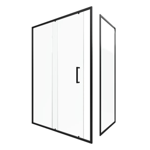 Porte de douche + Retour 140x80x200 cm - Verre 6 mm - Profilé Noir - CRUSH