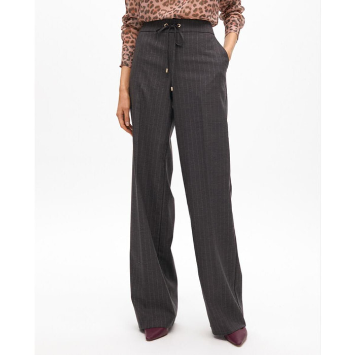 Pantaloni dritti a righe con elastico in vita