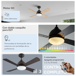 Forlight Ventilador IP20 Borneo E27 15W Marrón Wengue Madera haya
