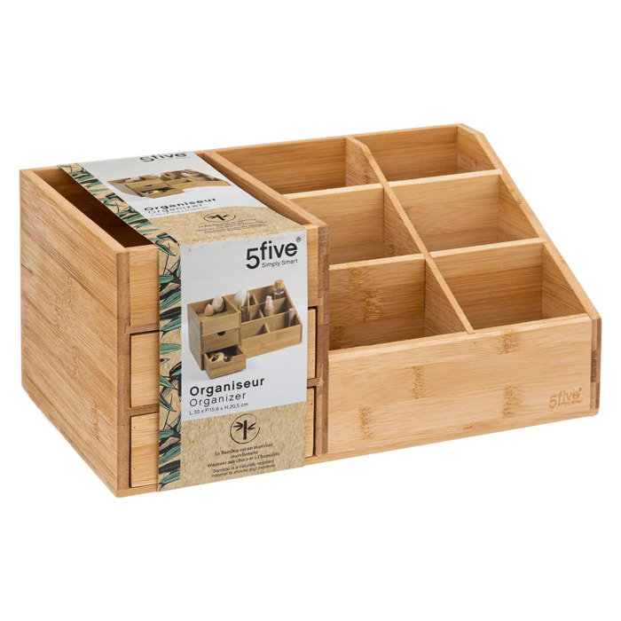 Organiseur 2 tiroirs/ 6 compartiments Bambou