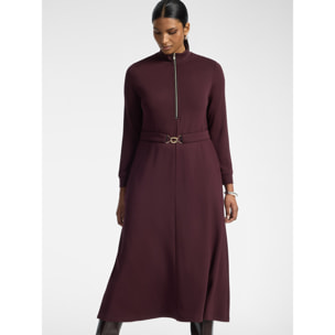 Elena Mirò - Vestido en scuba con cinturón - Burgundy