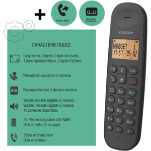 Téléphone sans fil LOGICOM Iloa Solo Répondeur Noir