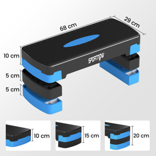 Stepper fitness aérobic hauteur réglable 10/15/20 cm antidérapant bleu