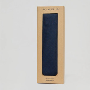 Cravatta in seta blu a tinta unita con logo Polo Club