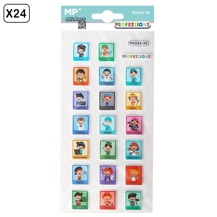 PACK 24 Uds. PEGATINAS STICKERS RELIEVE DISEÑO PROFESIONES