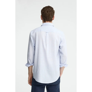 Camisa de rayas cotolino azul claro de cuello francés de corte regular y bordado Polo Club