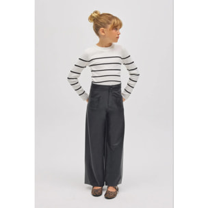 Pantaloni larghi da bambina effetto pelle nera