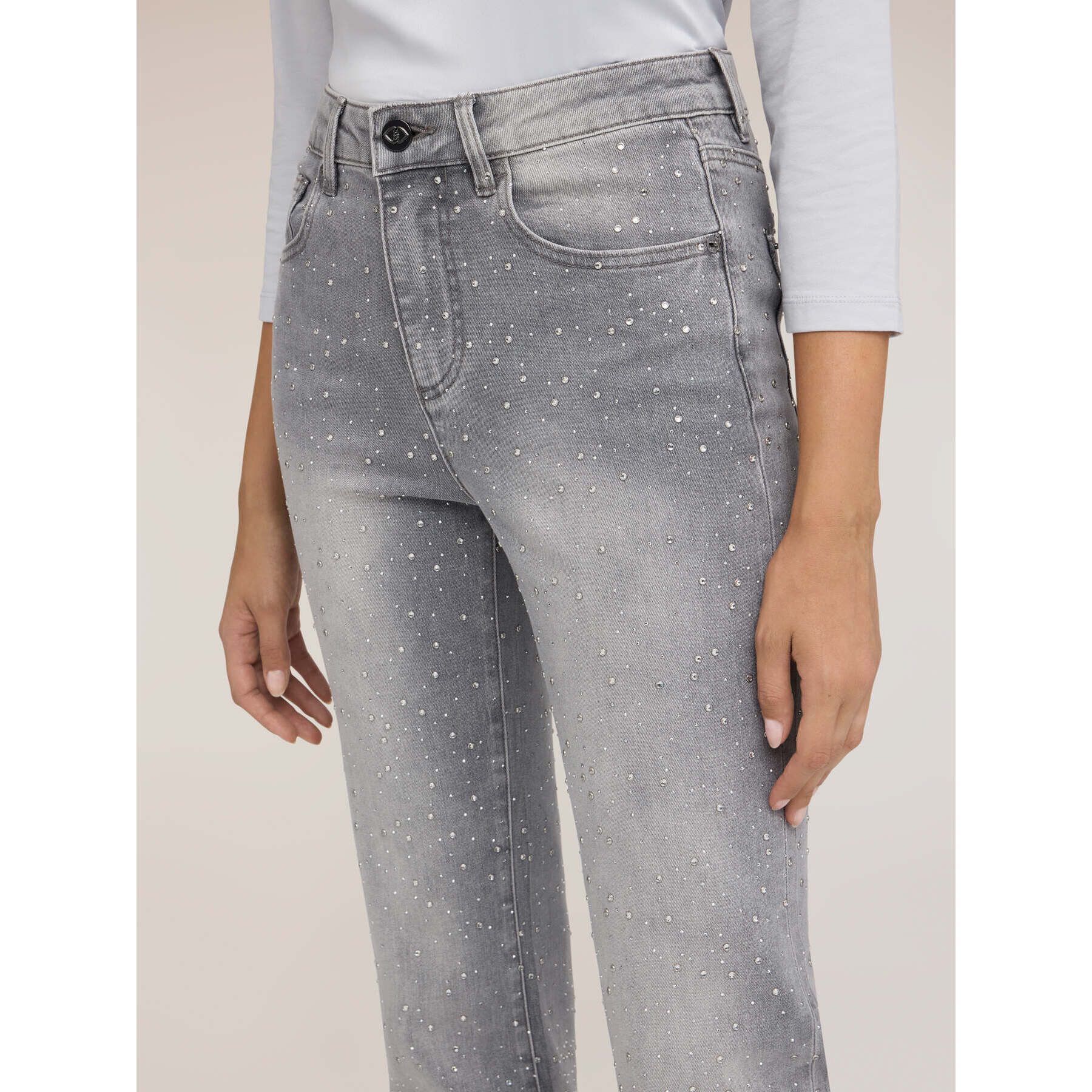 Motivi - Jeans wide con applicazioni di strass - Grigio