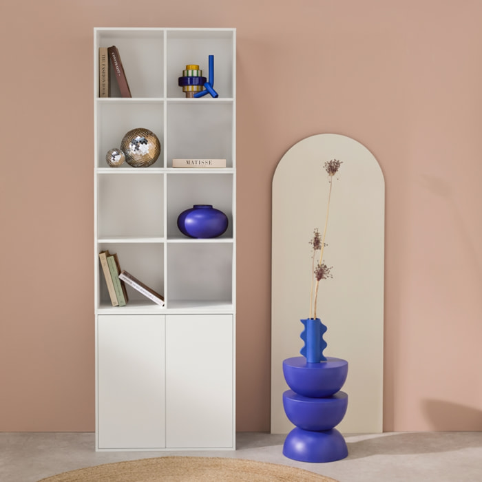 Etagère. bibliothèque modulable décor bois blanc 3 éléments - 2 portes 8 niches L 70 x P 35 x H 210cm - Kompo