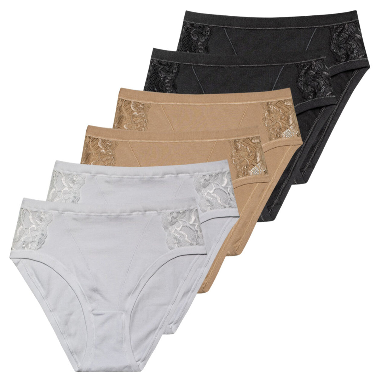 6 Slip da Donna Fianco Alto Nottingham in Cotone Modal, Art. SA6102, Assortito (Bianco + Nero + Nudo)