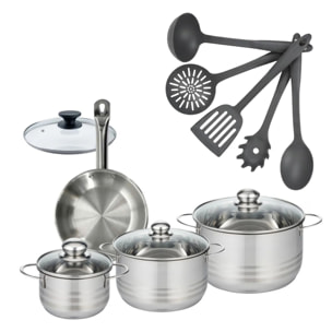 Set poêle en inox et couvercle, faitouts inox et ustensiles Fackelmann Eterna