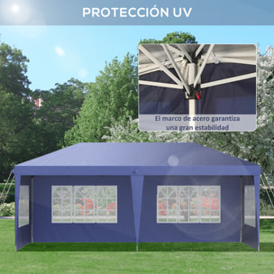 Carpa Plegable 6x3 m con 4 Laterales Desmontables Cenador de Jardín con 4 Ventanas Visibles y Bolsa de Transporte para Patio Terraza Azul