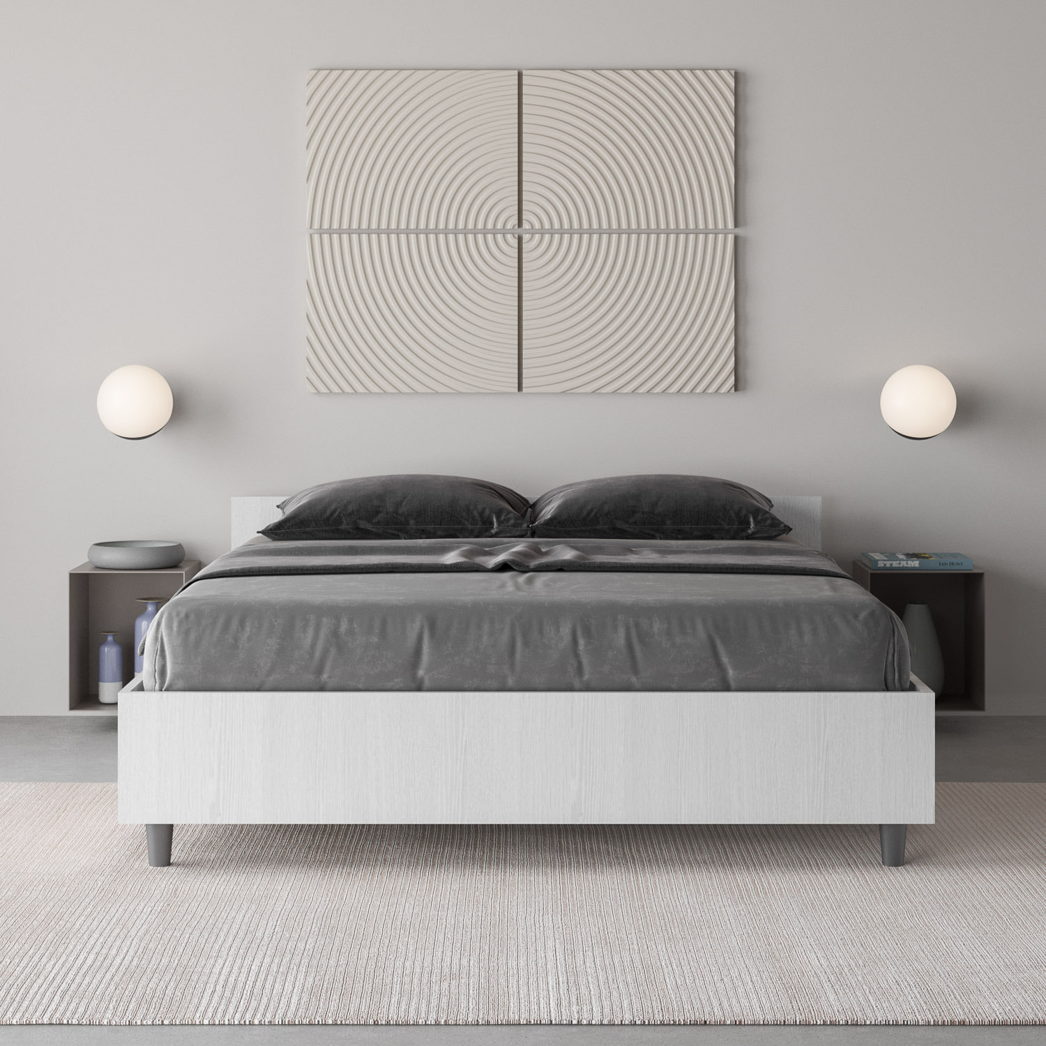 Letto matrimoniale francese con rete 140x200 bianco frassino Nuamo