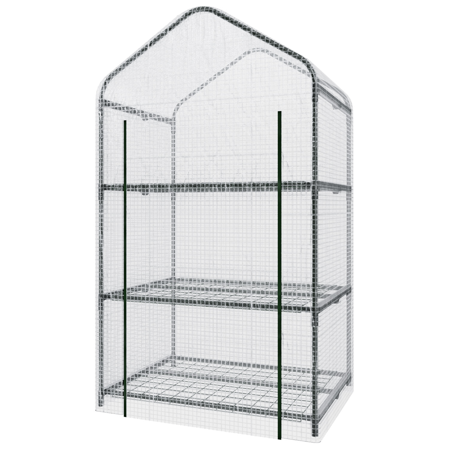 Serra A 3 Ripiani Da Giardino Per Orto Telaio In Acciaio Verniciato Telo In PVC Trasparente Porta Avvolgibile Apertura A Cerniera 69x49x125 Cm