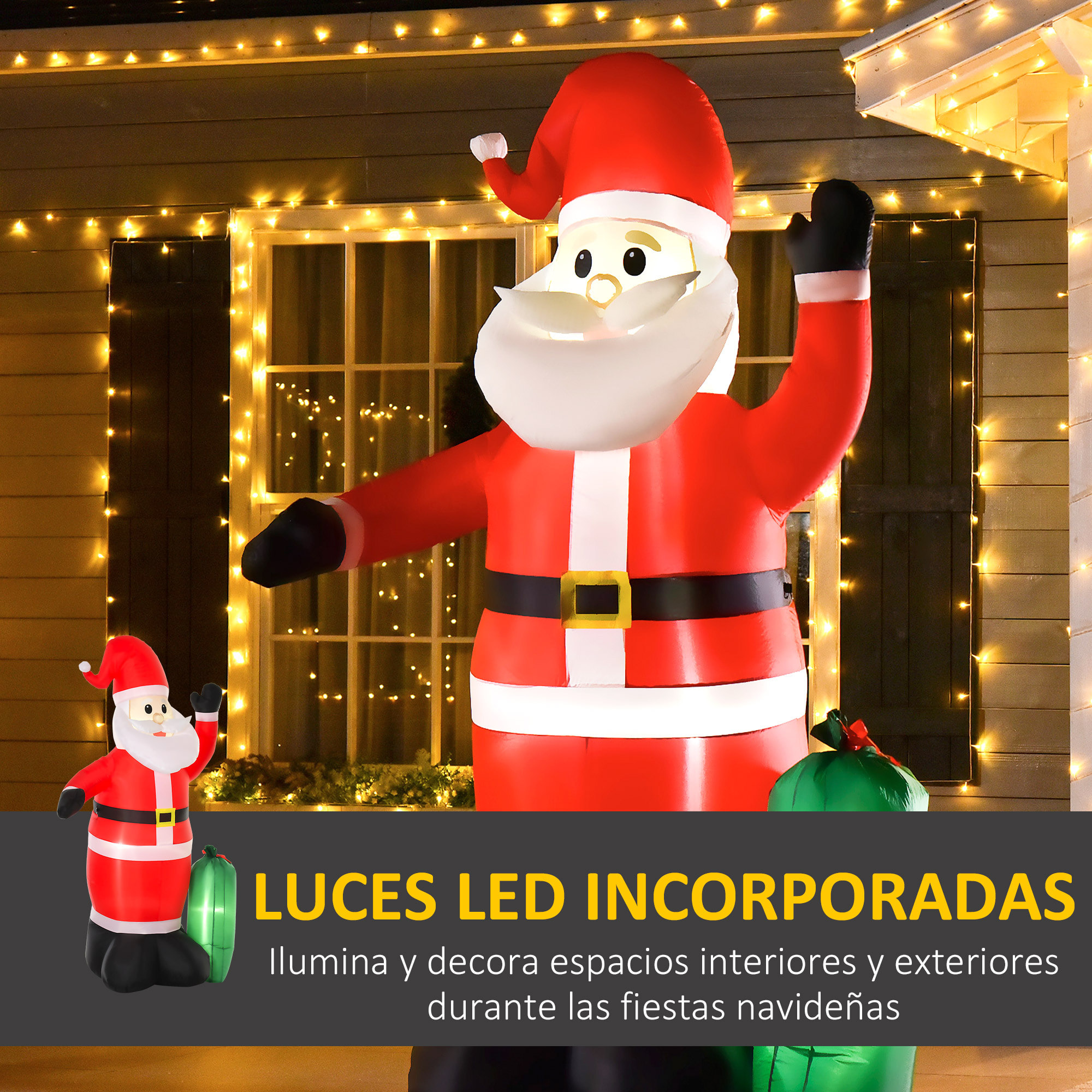 Santa Claus Inflable Papa Noel Hinchable con Luz LED Rojo