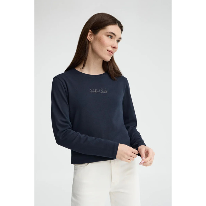 Maglietta blu marino a maniche lunghe brillantini Polo Club