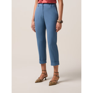Oltre - Pantalones cropped de tejido crepé - Light - blue