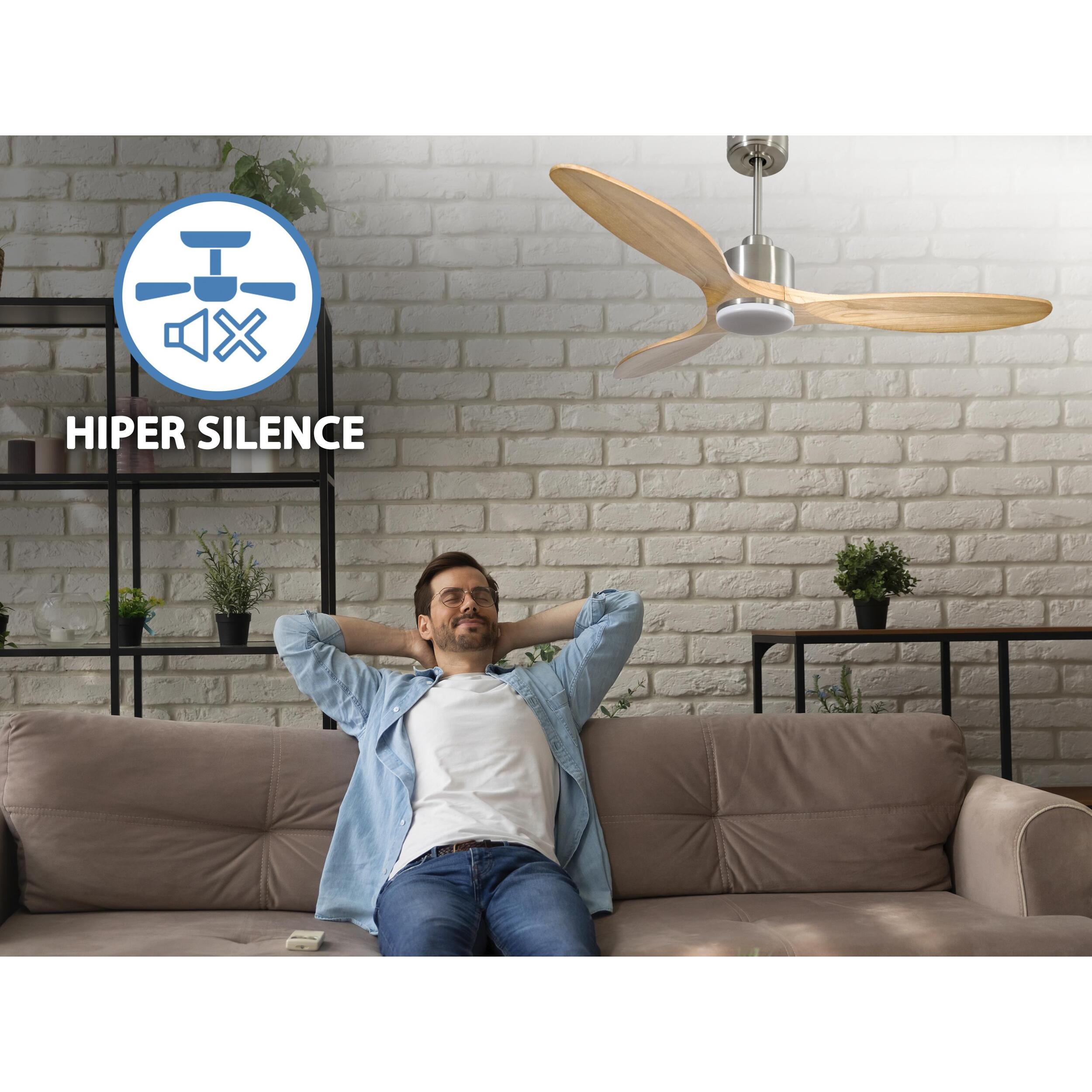 Ventilador de techo Reversible Termostato Dimable Wifi Motor DC Techos Inclinados Mando a Distancia Luz tres tonos Hypersilence Memoria SalamisD132C03LED65049 PURLINE