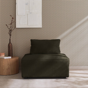 Chauffeuse pour canapé modulable velours côtelé vert foncé avec un coussin