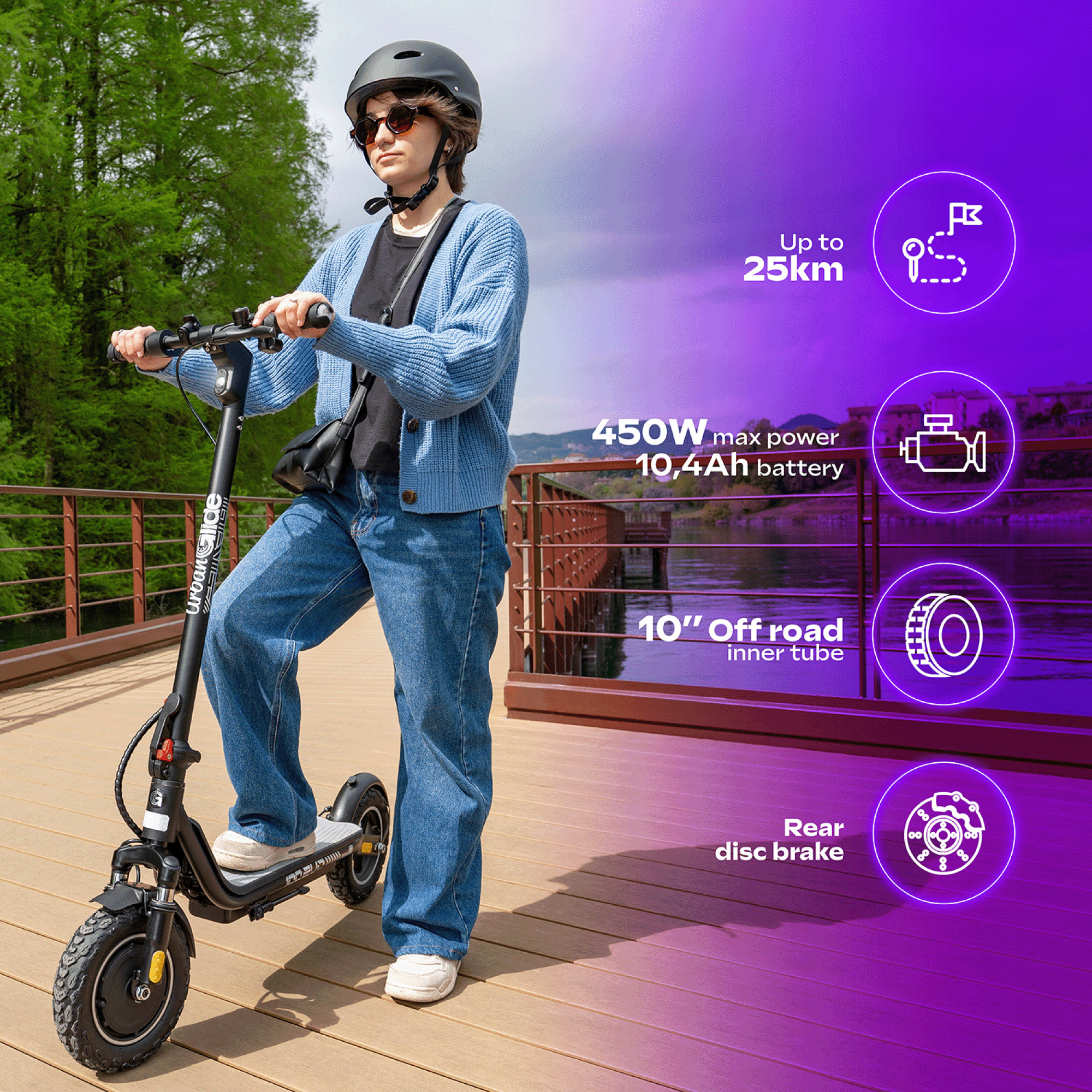 Trottinette Électrique Adulte  UrbanGlide 100 EVO –  Moteur 500W -  Autonomie Jusqu'a 25 km - Pneu Cross 10" Gonflable - Batterie 25.2V/10,4Ah - Poids 16Kg