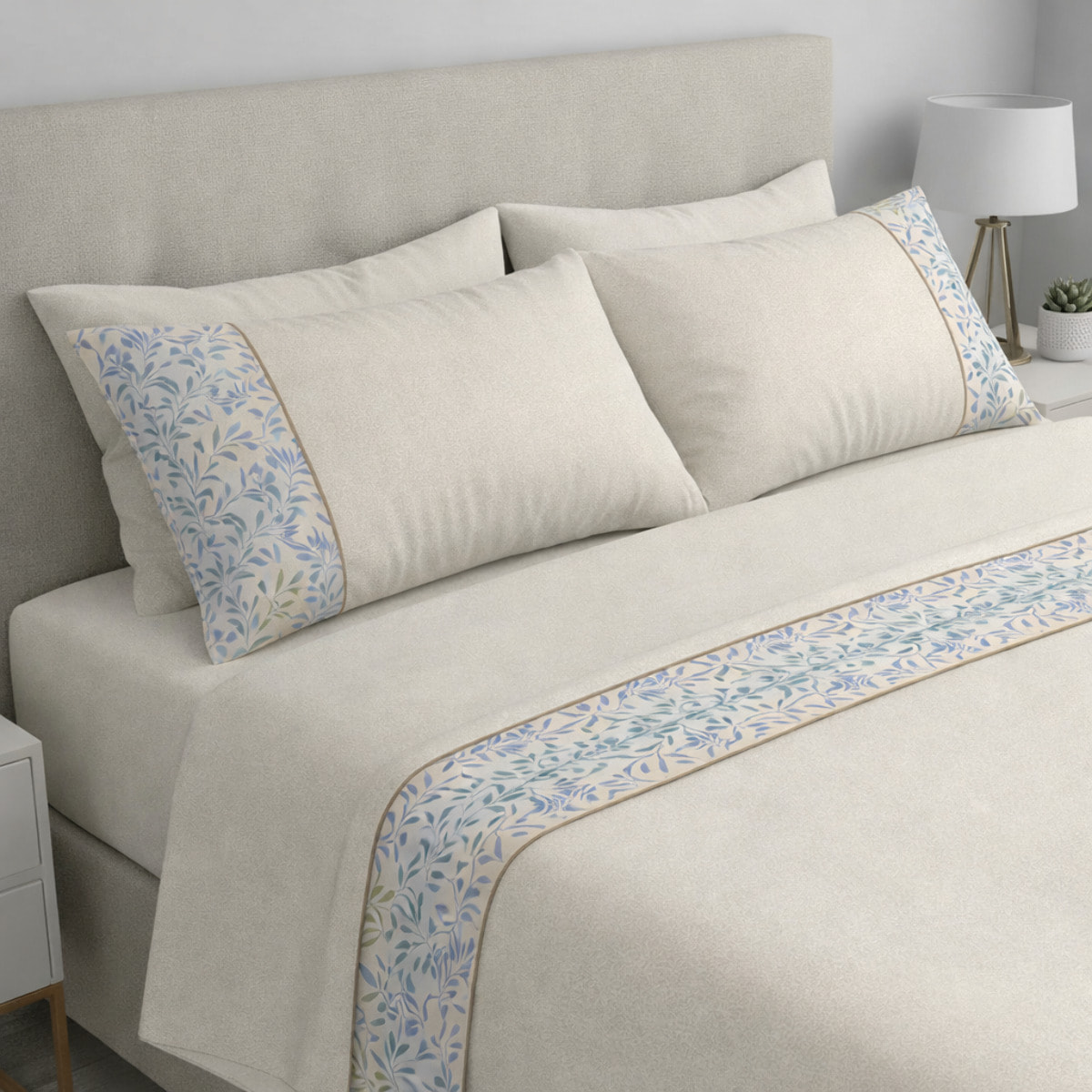 Completo letto Armonie IPERSAN Puro Cotone Felce Borbonese Beige