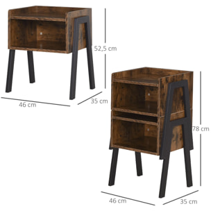 Tables de chevet style industriel - lot de 2 tables de nuit - meubles empilables - panneaux particules aspect vieux bois métal noir