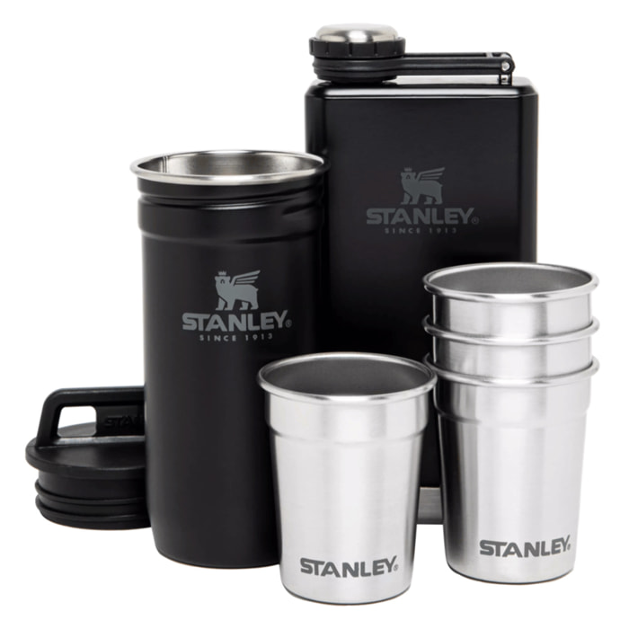 Pre-Party Shot Glass + Flask Set - Matte Black Pebble