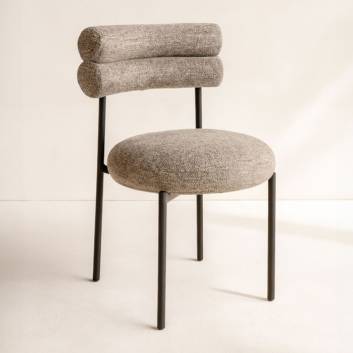 Lot de 2 chaises en tweed marron avec pieds en métal noir GINA