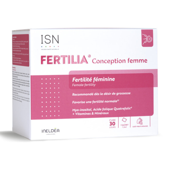 ISN - Fertilia Conception Femme - Complément alimentaire à base de Myo-inositol, Acide Folique, Iode et antioxydants - Favorise une fertilité normale chez la femme - Cure 30 jours