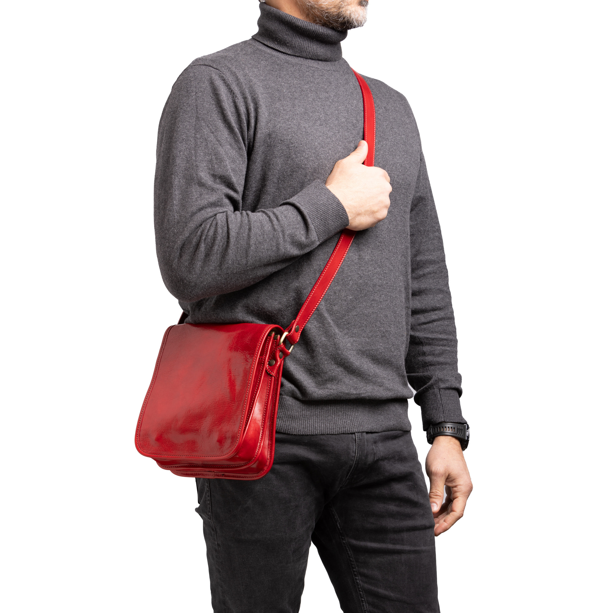 Borsa a tracolla  da uomo In Vera pelle Made in Italy 23x20x9 cm