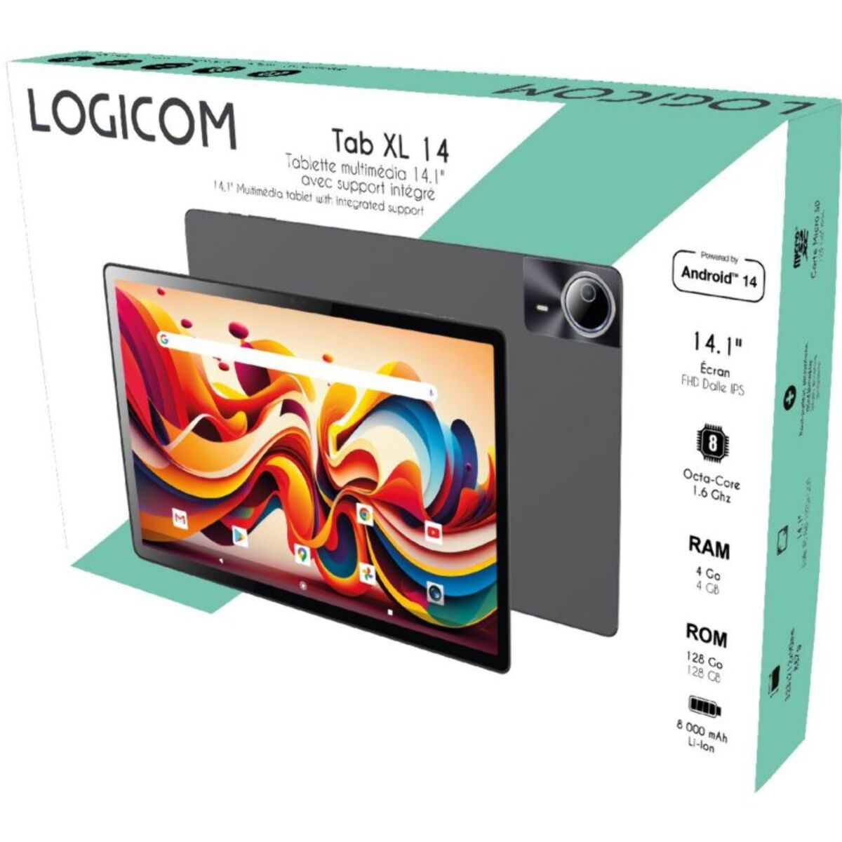 Tablette Android LOGICOM 14.1'' 4/128Go Noir FHD