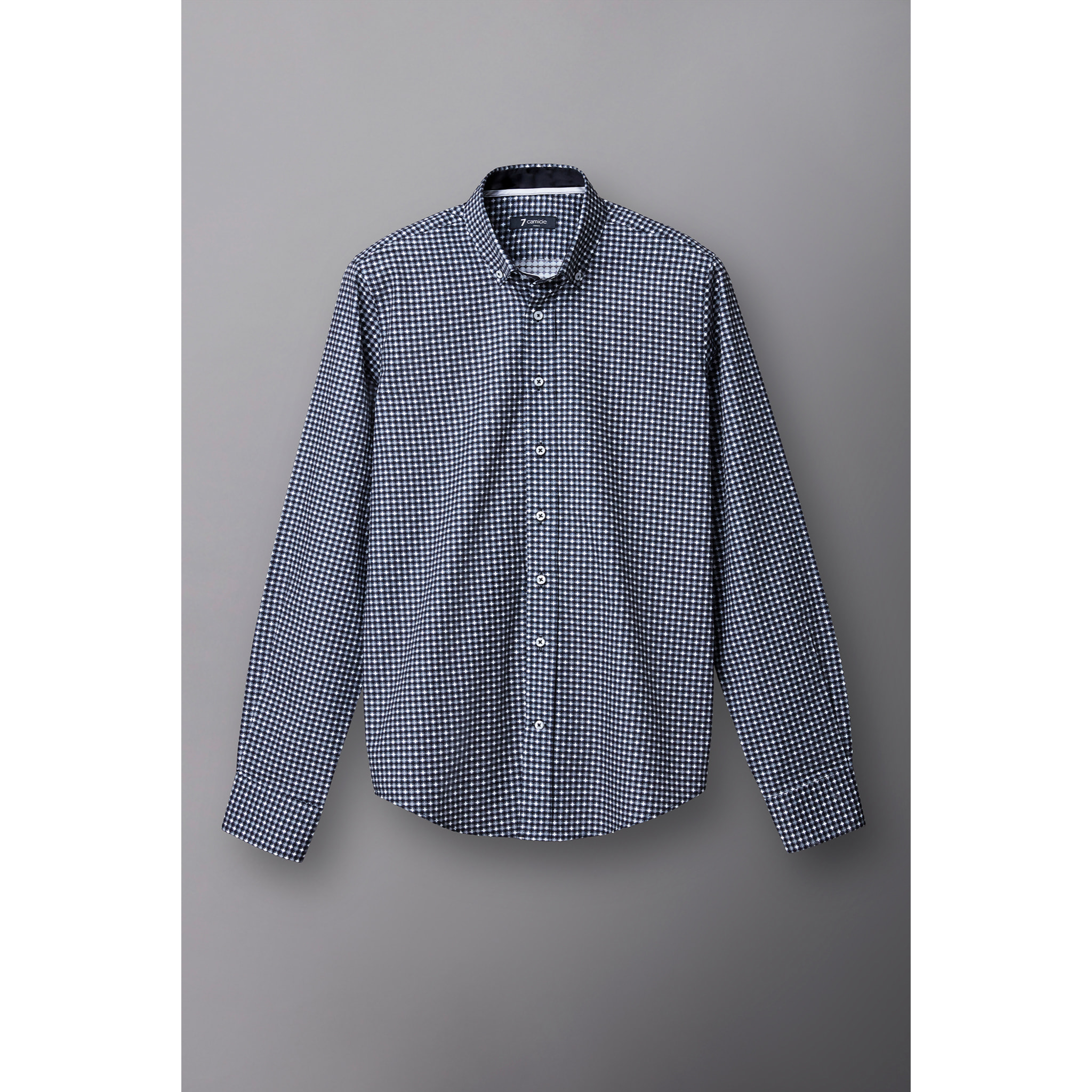 camicia uomo 1 bottone button down slim Popeline Stampato Nero/Bianco